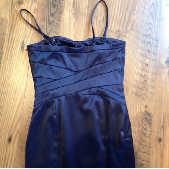 Navy blue sateen optional spaghetti strap dress - Picture 2 of 4
